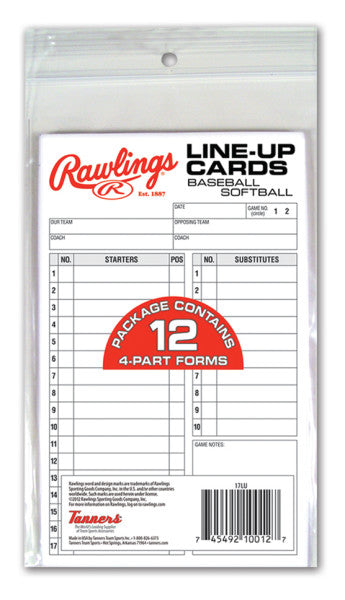 Rawlings System 17 LINE-UP CARDS