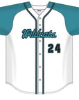 Athletic Knit Faux-Button Jersey (White w/ Teal Sleeves)